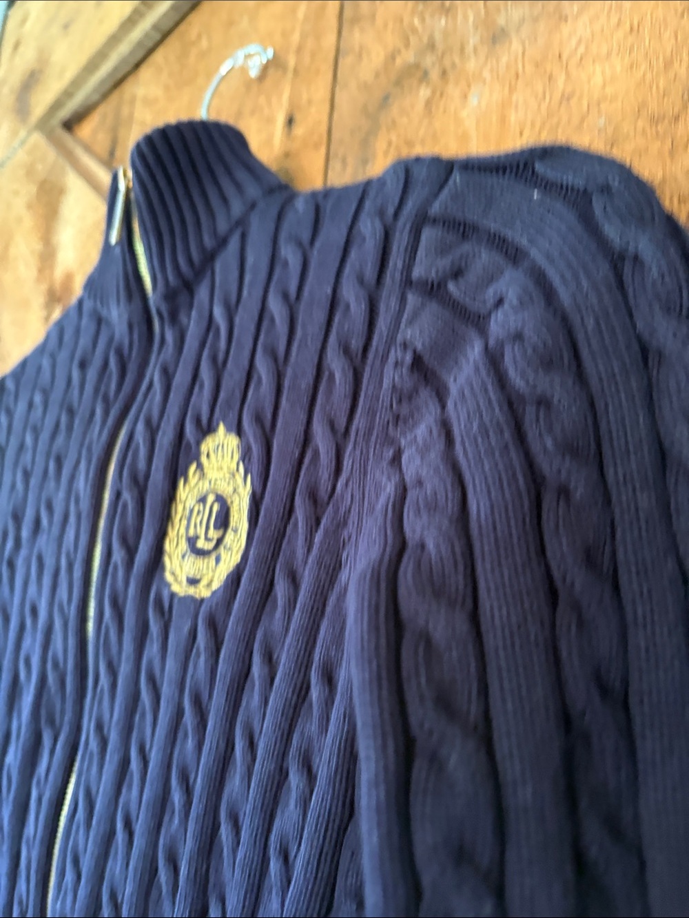Ralph Lauren Navy Cable-Knit Full Zip Cardigan Crest Sweater Womens XSP - Picture 2 of 11